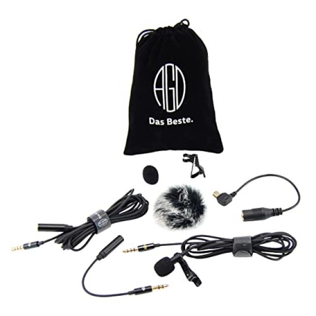 AGD Lavalier Lapel 마이크 키트 - 클립 온 전방위 콘덴서 LAV MIC 호환 iPhone iPad Gopro DSLR 캠코더 줌 오디오 레코더 PC MacBook Android PS4, 본상품