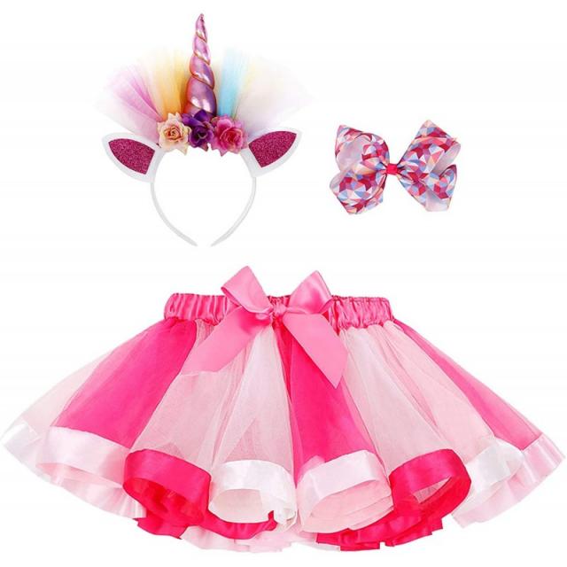 단순성 소녀 투투 레인보우 레이어드 Tulle 투투 스커트 for Party Unicorn Headband Hair Bow