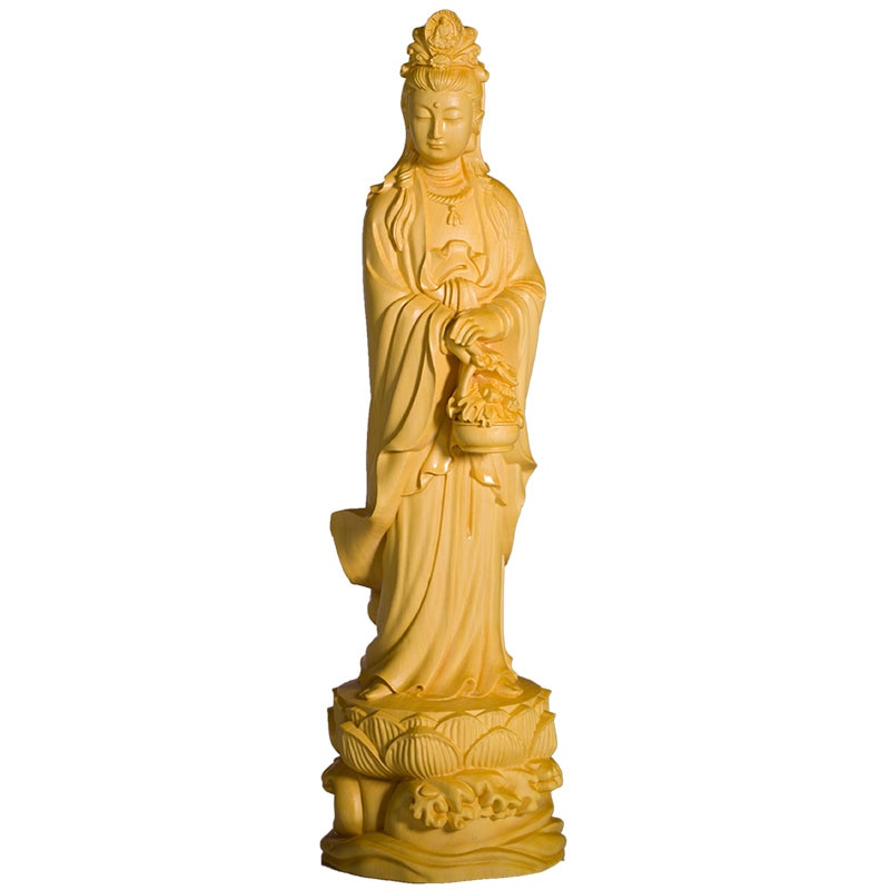 부처님 조각 동상 여신 수제 단단한 회양목 공예 절묘한 guanyin 가정 장식 나무 불교 decors, 21ccm