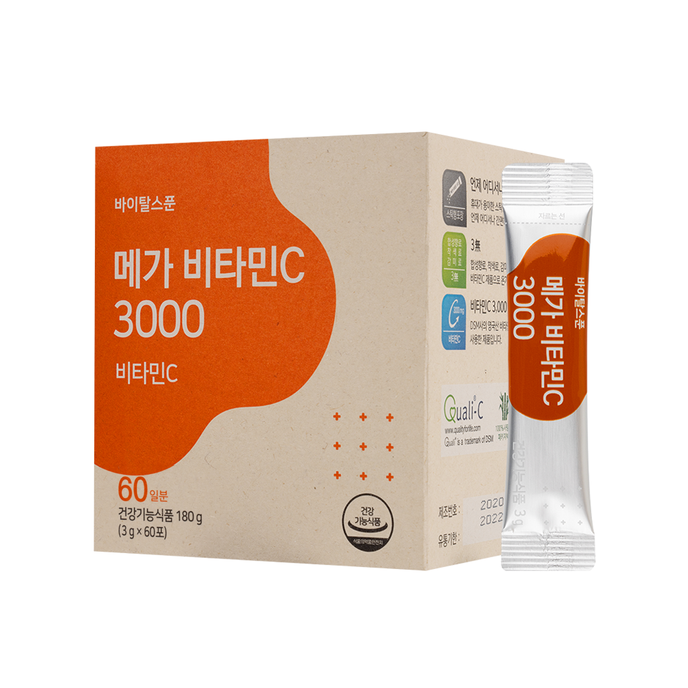 바이탈스푼 영국산 100% 파인파우더 메가 비타민C 3000 60포, 1개, 60포