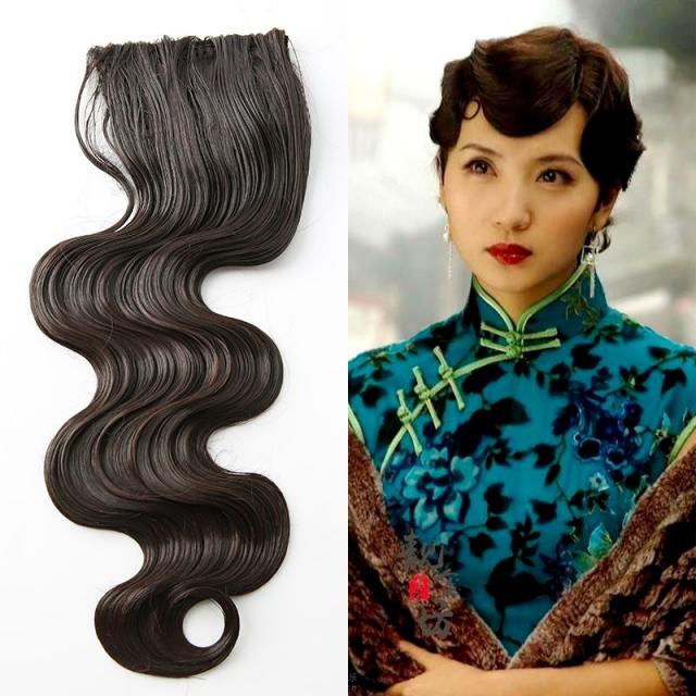 한국자유민국 청대 말엽 롱 웨이브 민국 스타일링 윗사람 바다 클래식 치파오 손 밀다, 1, 손 밀다 리플 앞머리 블랙 씰브라운