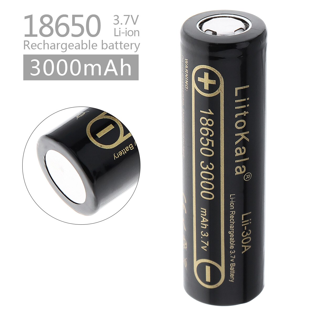LiitoKala 3000mAh 3.7V 18650 손전등 전조등 자전거 램프에 대 한 20A 방전 전류와 충전식 리튬 이온 배터리, 1개, 단일