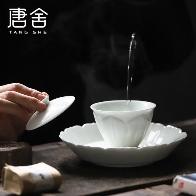 당 목란화 뚜껑그릇 주전자 승삼재 그릇 그림자 청 도자기 쿵푸 다기 가정용 사무소 심플 액세서리, 난초 덮개 접시 단지