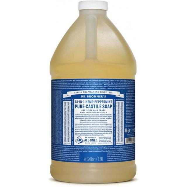 Dr. Bronner 's-순수성 액체 액체 비누 (페퍼민트 64 온스)-유기농 오일로 만든 18-in-1 용도 : 얼굴 바디 헤어 세탁 애, 1, 단일옵션