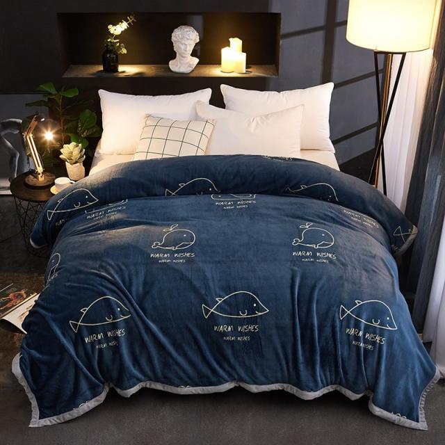 무릎담요 산호 모직 담요 침대매트리스 깔기침대 두꺼운 보온 침대시트 기모 겨울용 작은이불 한벌 플란넬, C06-돌고래