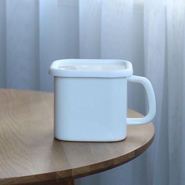 일본식 법랑 손잡이 캐니스터 사각 멀티포트 보존 보관 용기 밀폐용기 반찬통 12x11.5cm, 흰색개