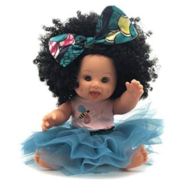 Orijin Bees 오리진벌 곱슬곱슬한 비 - 12인치 검은색 인형 아프리카계 미국인 인형 혼혈 인형 민족 인, 상세 설명 참조0