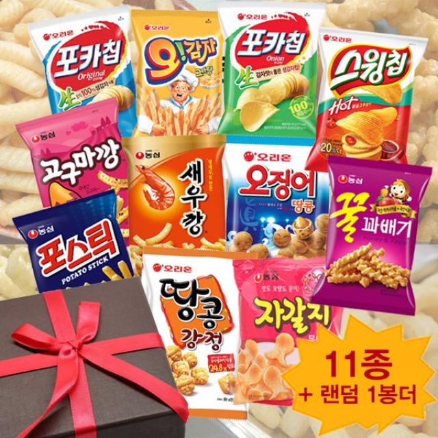 과자세트 오리온 농심 스낵모음 460g(12봉) 맛있는과자 회사간식 간식박스, 단일상품