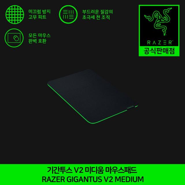 레이저 기간투스 V2 미디움 게이밍 마우스패드 Razer Gigantus Medium 공식인증점, 블랙