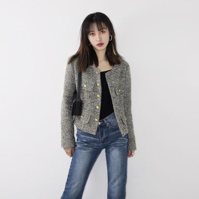 흑색단추 2022 년 봄가을 부잣집 천금 질감 귀기 스윗 스타일리쉬 슬림핏 블랙 쇼트 점퍼 여성 4614656687