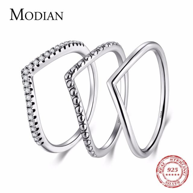 Modian 3 스타일 진짜 925 스털링 실버 stackable 간단한 반지 지우기 cz 패션 instagram 쥬얼리 여성 커플 선