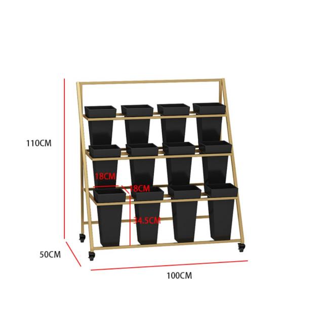 꽃집 꽃가게 전용 꽃다발 꽂이 대형 화대 이동식 전시대 다층 진열대 스탠드 걸이 디스플레이 4x3 골드 선반에 블랙 사각 통