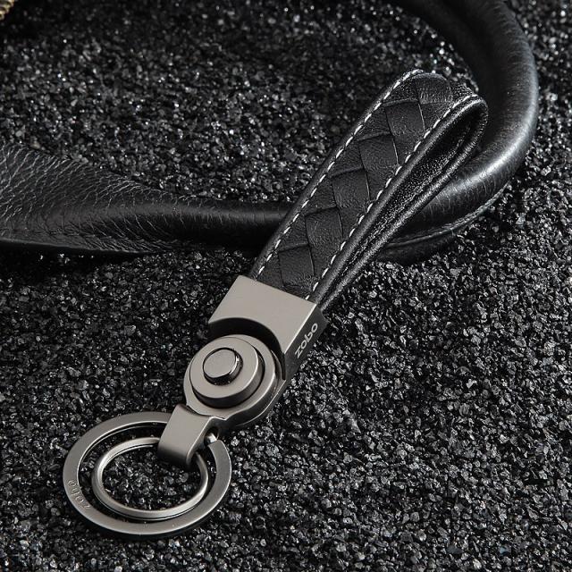 조보 정표 자동차 키홀더 개성 창의 고급 남여 리얼 양가죽 위빙스트랩, 무스탕 타입 블랙 11525cm