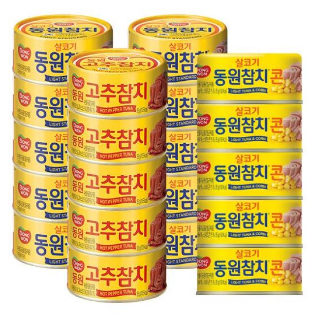 동원참치 85g * 20캔 ( 라이트참치 10 + 고추참치 5개 + 콘참치 5개 ), 1개