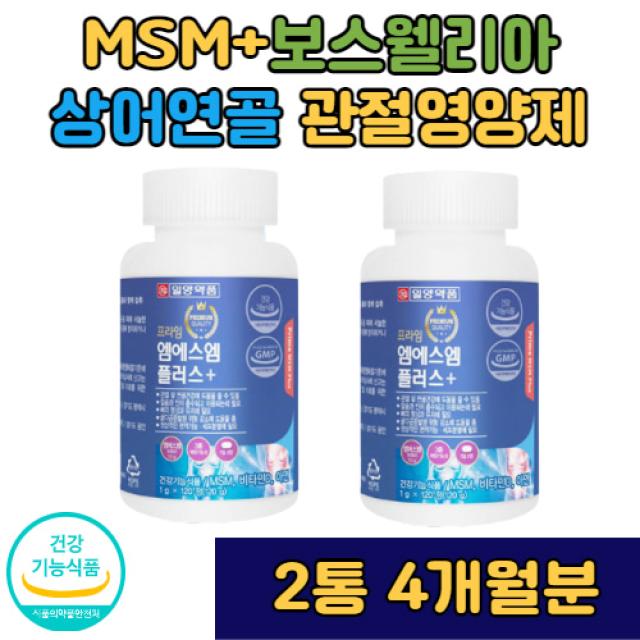 엠에스엠 MSM 보스웰리아 상어연골 120정 2통 여성 갱년기 부모님 노인 선물 홈쇼핑 추천 관절 연골 건강 뼈 도움 보조제 영양제 무릎 무릅 어깨 손목 발목 손가락 조인트