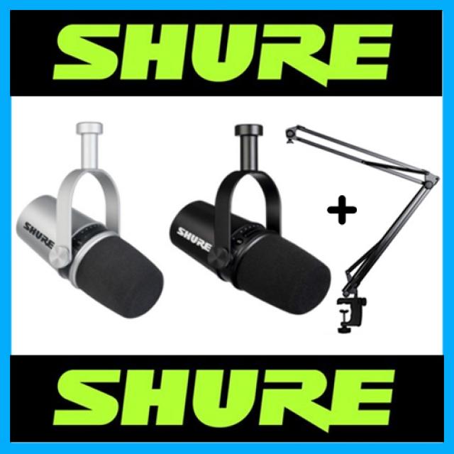 (리뷰이벤트+웰사운드)슈어 SHURE MV7 마이크 방송용 유튜브 개인방송 마이크 SHURE MV7 블랙 실버 암스탠드증정, 블랙+암스탠드(무료증정)