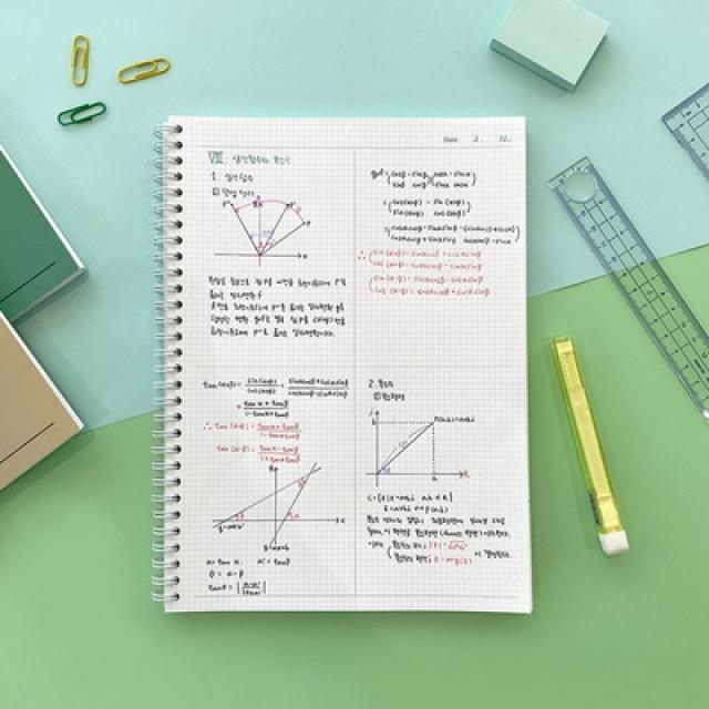 4분할 수학노트 오답 문제풀이 반반 4등분 모눈 필기노트, 80매, 민트