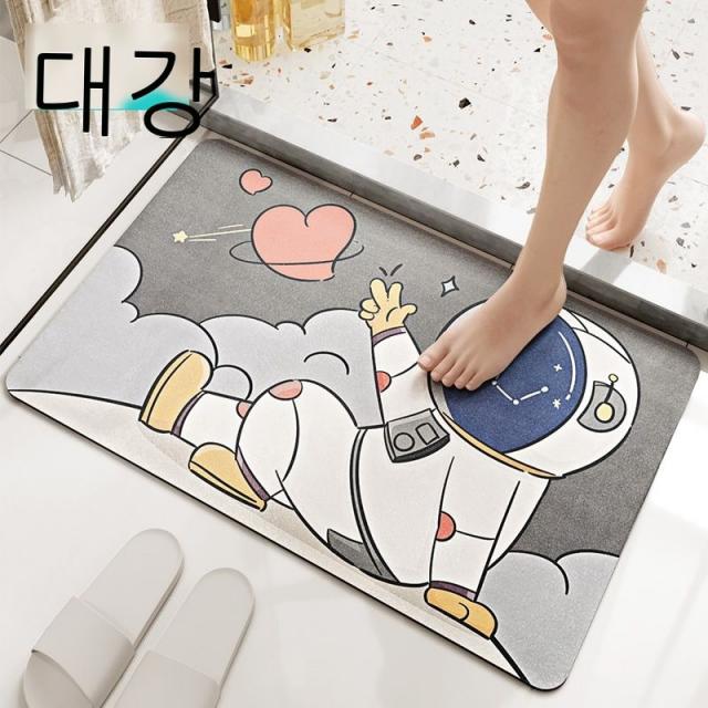 대강 규조 진흙 쿠션 화장실 흡수지 쿠션 가정용 욕실 입구 미끄럼 방지 쿠션 발판 하하 우주인-재 xcm, 하하 우주인. - 먼지.