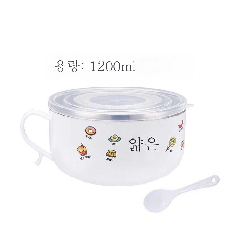 일식 기숙사 라면 컵라면 뚜껑이 잘 씻겨요 귀여운 보온도시락 학생 스테인리스 밥그릇 수저 세트, 색깔4_숟가락을 얹다