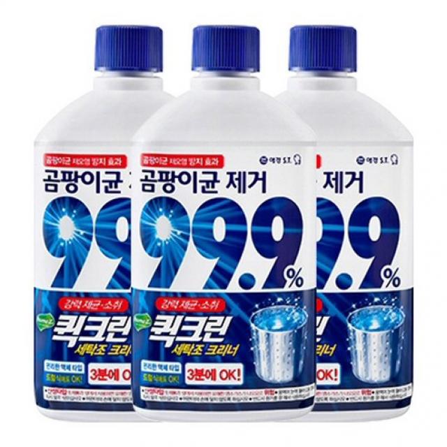 애경 퀵크린 세탁조크리너500ml 세탁기청소 세제 곰팡이제거 세탁조클리너, 3개