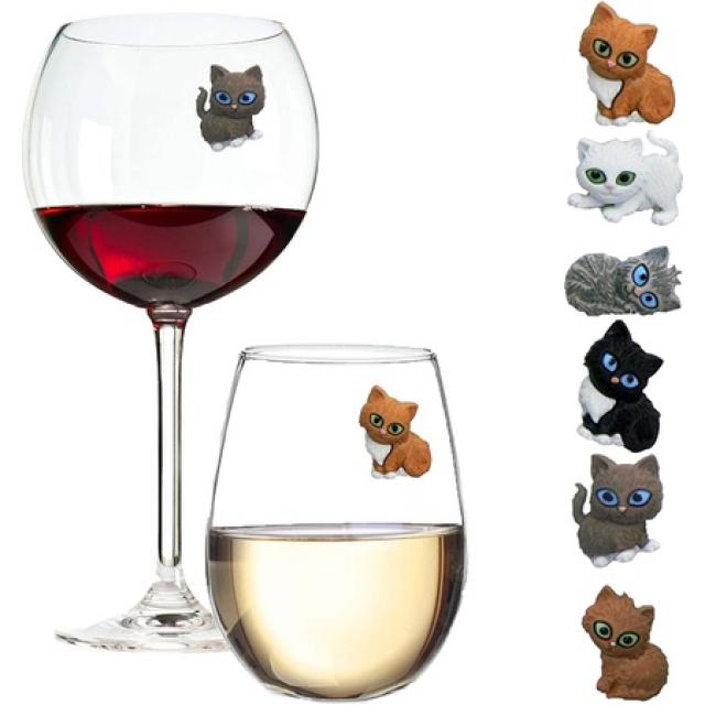단순히 매력적인 고양이 와인 매력 또는 음료 유리 마커-마그네틱-고양이 애호가를위한 생일이나 안주인, 상세 설명 참조0, 한 가지 색