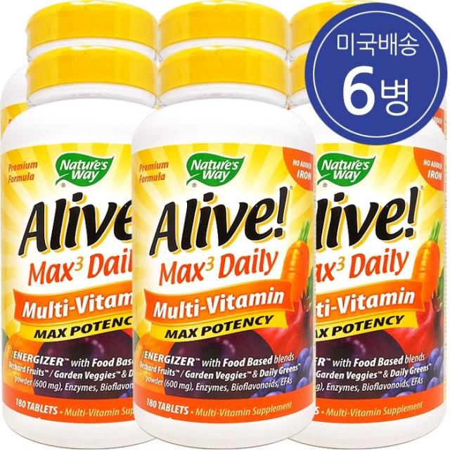 Nature's Way 네이쳐스웨이 얼라이브 맥스 3 데일리 (철분 무첨가) 180탭 6병, 180정