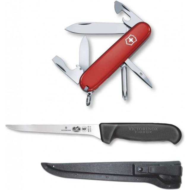 필렛 나이프와 칼집이 달린 Victorinox 스위스 군용 땜장이 나이프