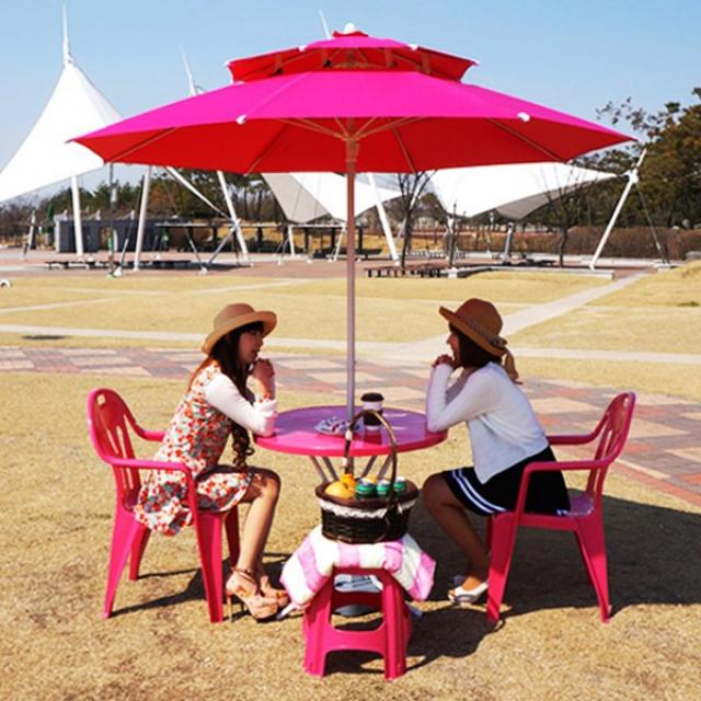 리빙스토리 파라솔셋트 1조 레드_파라솔+의자2개+원형테이블셋트