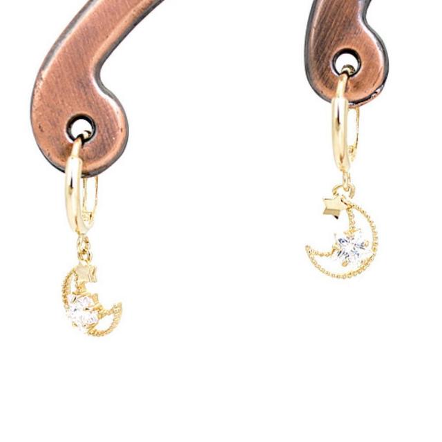 큐빅별 작은반달 초등생 골드 링귀걸이 발렌타인 귀여운 여학생