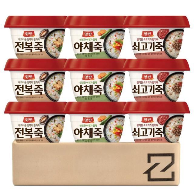 양반 쇠고기죽 3p + 야채죽 3p + 전복죽 3p 세트, 287.5g, 1세트