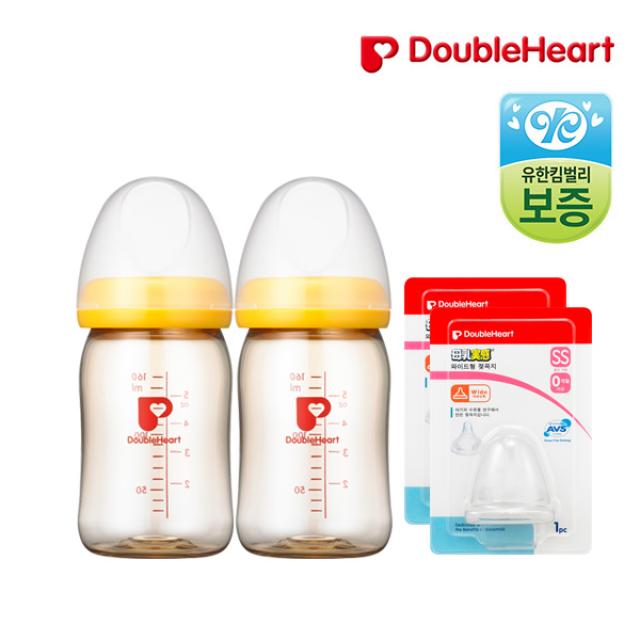 더블하트 PPSU노꼭지젖병160ml(2입)+신모유실감 젖꼭지(2입), 젖꼭지SS, 2p