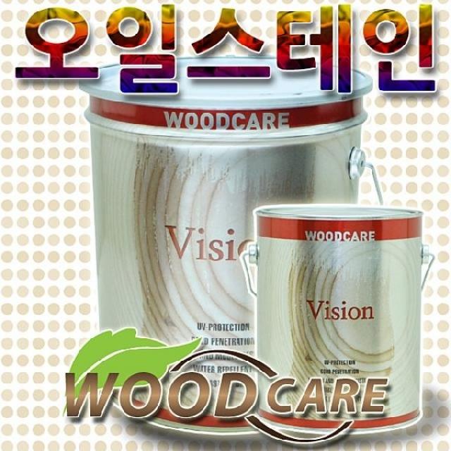 [가격준수]더블유씨이 우드케어 오일스테인 비전vision 4리터 오일스테인 우드케어 페인트 DIY 가구 나무 목재 취미, 초록