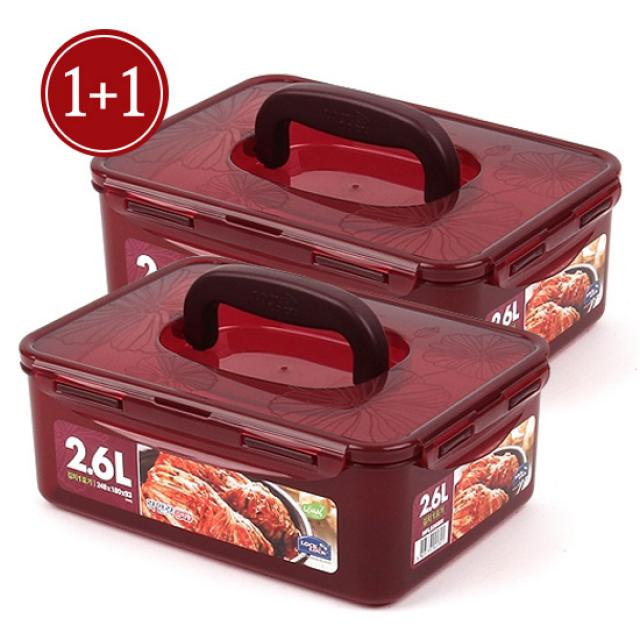락앤락 플라스틱 직사각 원핸들 김치통 HPL890WN, 2.6L, 2개