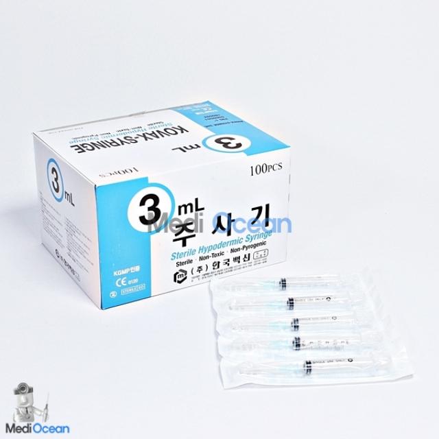 한국백신 일회용주사기(D/Syringe) 3cc 23G 1inch 판매단위:박스(100개, 1개