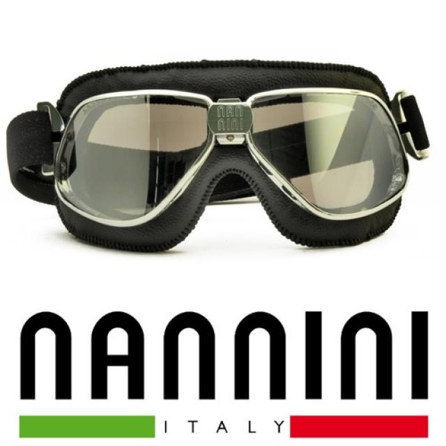 NANNINI BIKER 바이커 스모크렌즈 명품 고글 MADE IN ITALY 오토바이고글, 크롬/블랙가죽+단추징