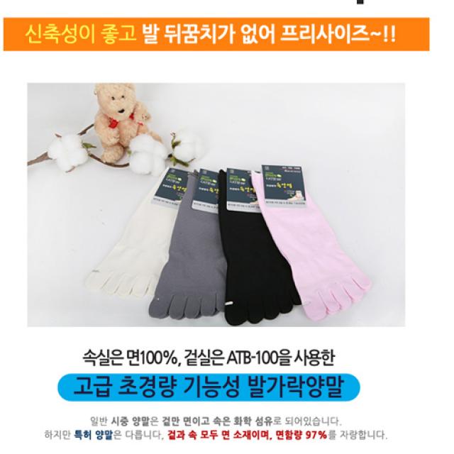 빅토 피부접촉 면100% 남녀 속발가락양말 M08-06, 그레이