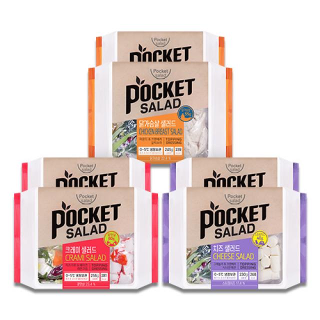 포켓샐러드 1주 패키지 닭가슴살2+크래미2+치즈2, 6팩