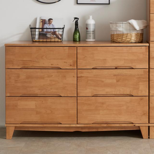 [푸른언덕] 로지 고무나무원목 와이드 3단서랍장 ., 내추럴