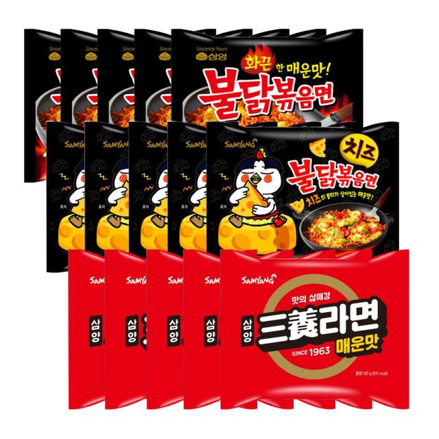 삼양 불닭볶음면 5개 + 치즈불닭볶음면 5개 + 삼양라면 매운맛 5개, 1세트