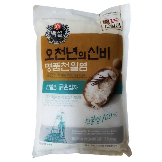 예이니종합물류 CJ 백설 명품천일염 굵은소금 1개(3kg*1개)신안꽃천연 구운양념맛솔트, 3kg, 1개