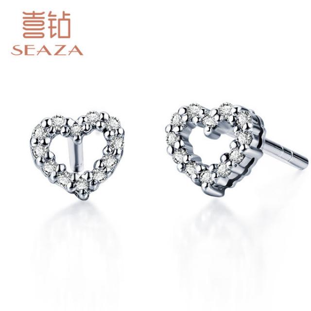 안녕 다이아몬드 18K 화이트 골드 하트 모양의 다이아몬드 귀걸이 상감 여성 그룹 액세서리를 보낼 수있는 세련된 작은 여성 18K 골드