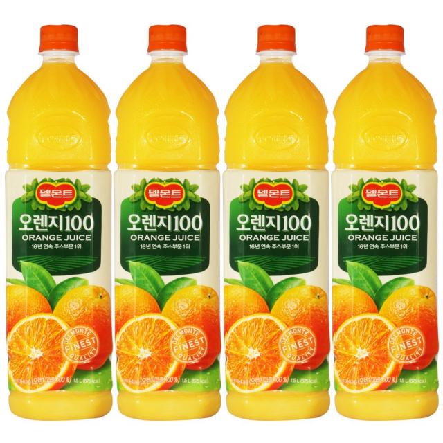 델몬트 오렌지100 주스, 1.5L, 4개