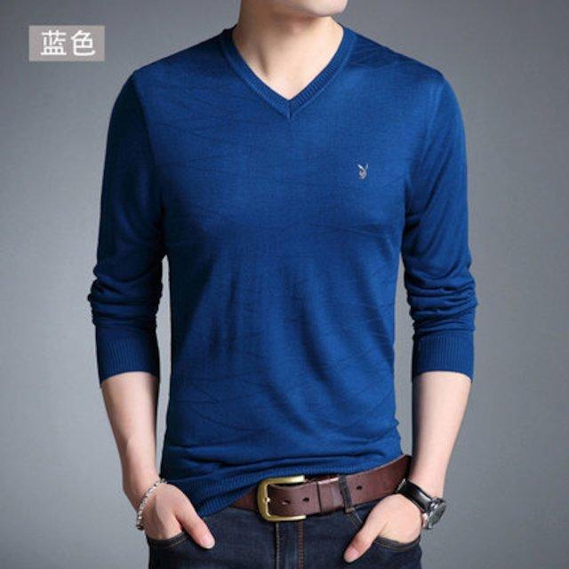 바람둥이 남자의 긴 소매 티셔츠 남자의 V - 목 스웨터 얇은 스웨터 슬림 티셔츠 남자의 스웨터 바닥 셔츠, 185 / 100A