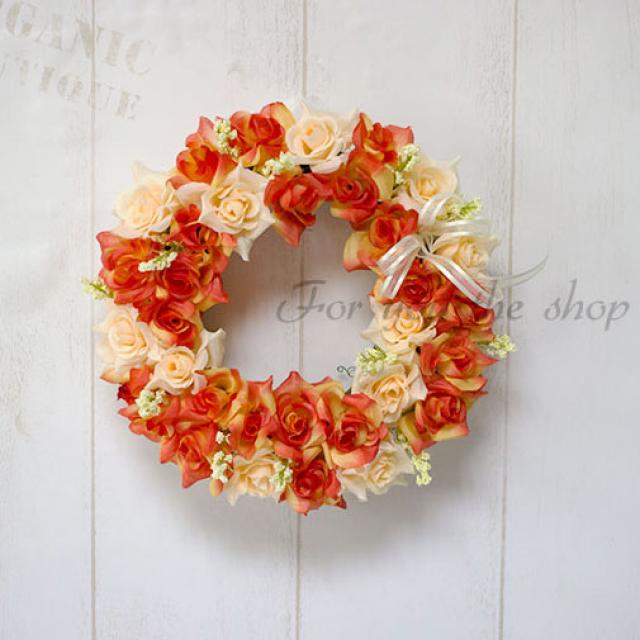 포유더샵 장미리스소리스 조화 리스 납골당장식 장미리스 소 오렌지빛