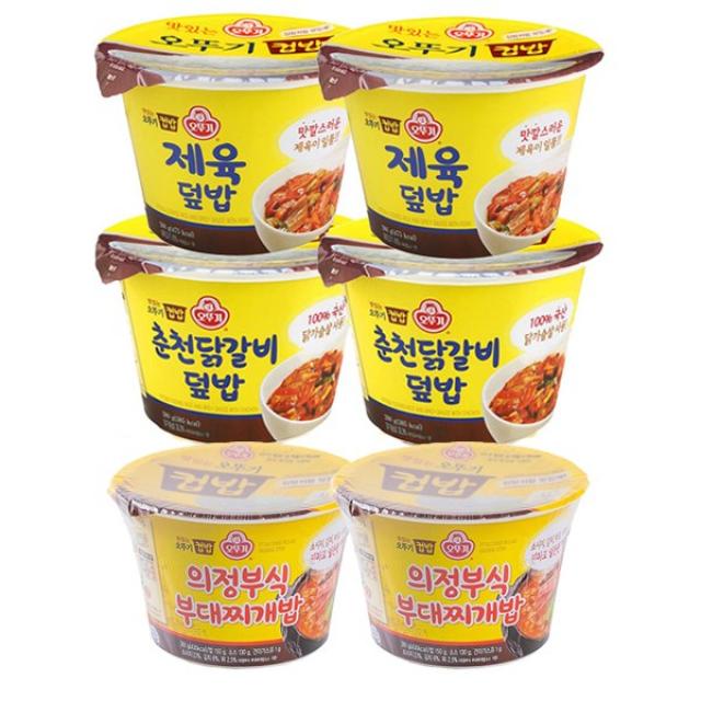 오뚜기 컵밥 제육덮밥x2 + 춘천닭갈비덮밥x2 +부대찌개밥x2 즉석컵밥, 1세트