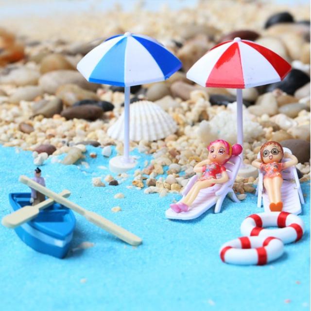 해변 비치 바다 파라솔 썬베드 튜브 닻 테라리움 재료 미니어쳐 미니어처, 테라리움-파라솔-블루 1개