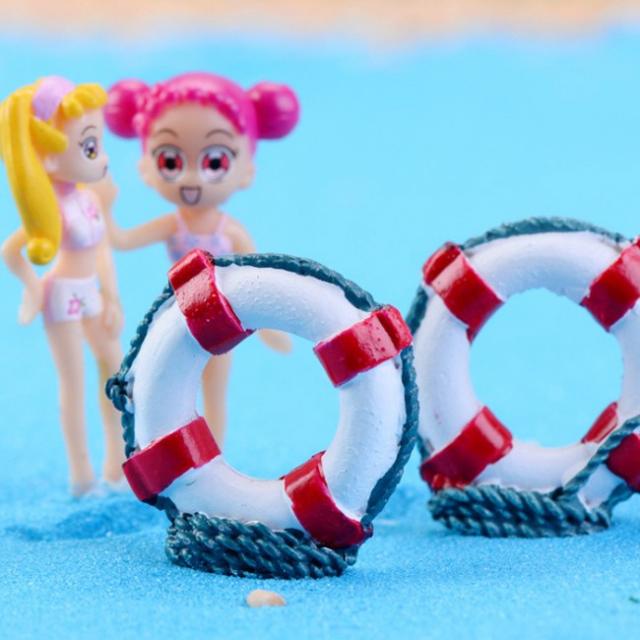 해변 비치 바다 파라솔 썬베드 튜브 닻 테라리움 재료 미니어쳐 미니어처, 테라리움-빨강+핑크 튜브 각 1개씩