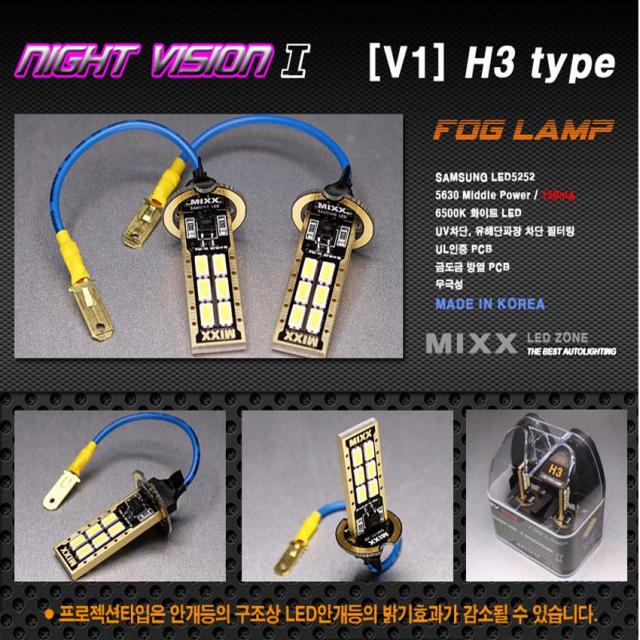 차량용 포그램프 안개등 믹스 나이트비젼1 전조등 상향등 하향등 6500k H4 H7 H8 H11 881 차량한대분 라이트 전구 야간운전, H3, 1set
