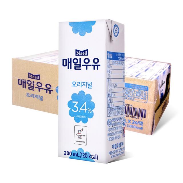 매일유업 매일우유 멸균우유 오리지널, 200ml, 24팩