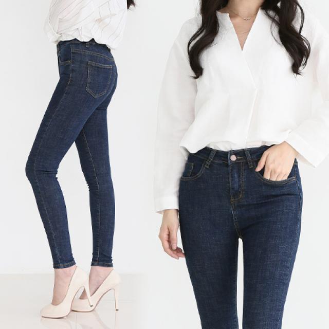 바잉몰 여성용 인정해 스판 스키니진 청바지